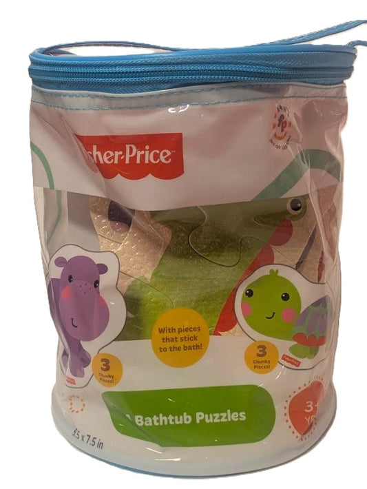 Fisher-Price Rainforest Bath Puzzle set with colorful foam animal pieces and zippered case