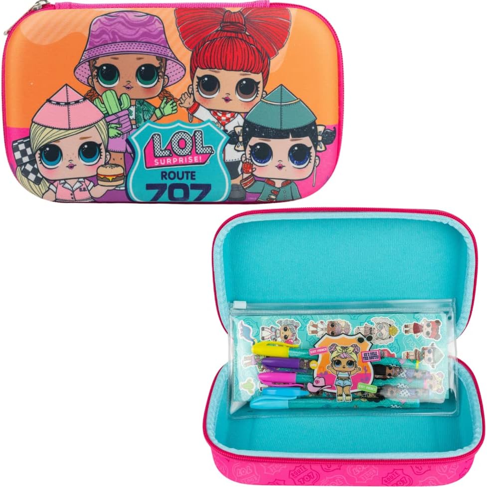 LOL Surprise pencil case set with gel pens, stickers, and PVC pouch – Route 707 theme