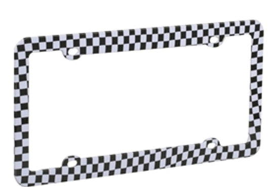 Checkered license plate frame with silver accent line, single ABS plastic frame
