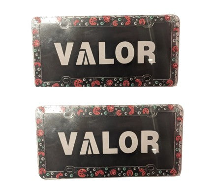 Ladybug car license plate cover set of 2 with clear plastic frame and cute red ladybug design