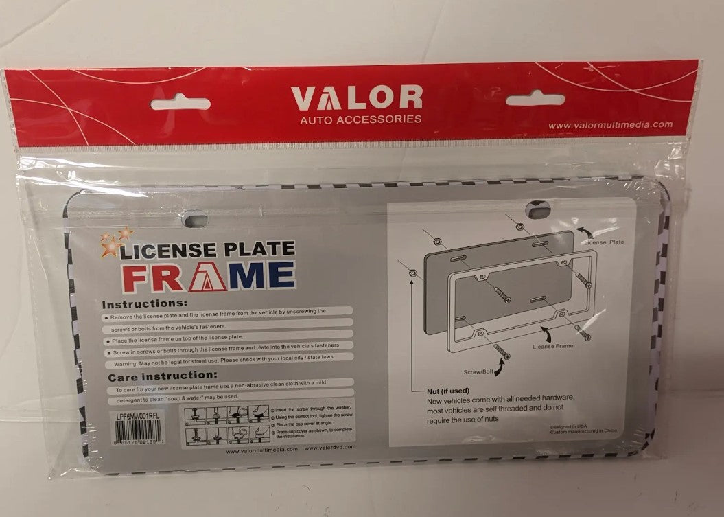 Checkered License Plate Frames – Black White Racing ABS Plastic- Set of 2