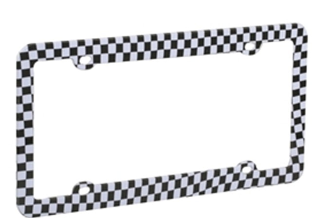black and white checkered license plate frames made of plastic