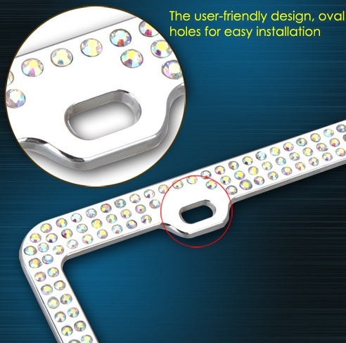 Triple Row Blue Crystal Metal License Plate Frame – Hand Inlaid Shine