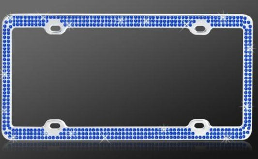 Triple Row Blue Crystal Metal License Plate Frame – Hand Inlaid Shine