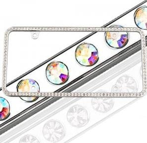 Multicolor Crystal License Plate Frame – Chrome Metal, Single Row, Sparkly Design