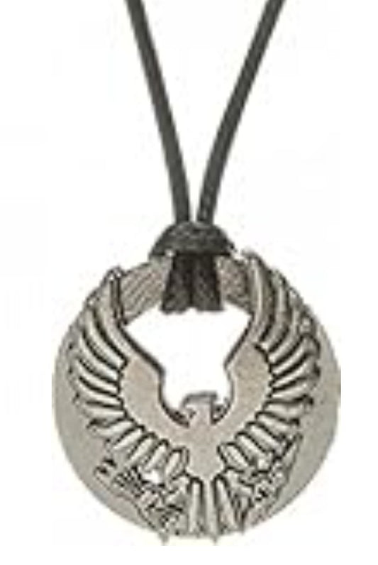 Halo Spartan logo necklace with black cord, cosplay accessory for gamers