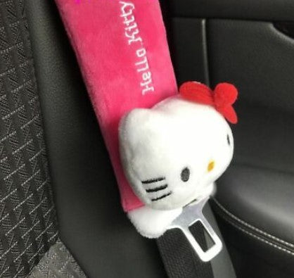 Soft Hello Kitty plush seatbelt cover – cute car strap cushion for comfort and style