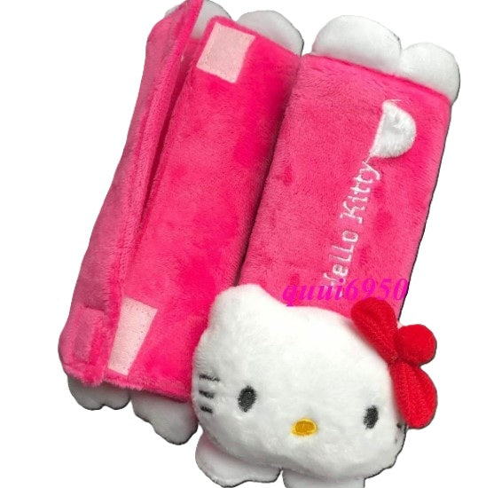 Pair of Hello Kitty plush seatbelt shoulder pad covers – 7.5x2.5 inches soft strap protectors