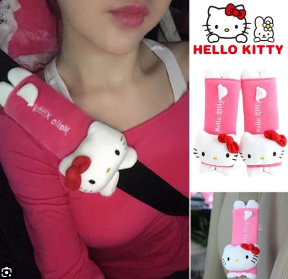 Soft Hello Kitty plush seatbelt cover – cute car strap cushion for comfort and style
