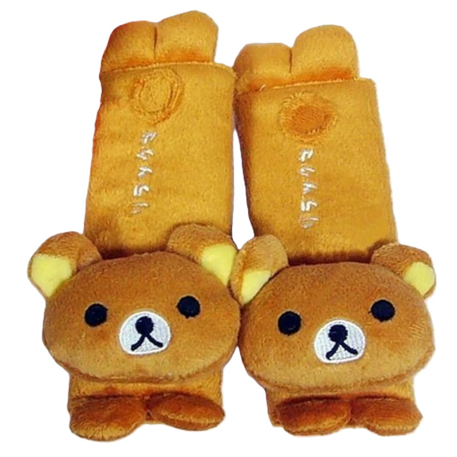 Plush Rilakkuma bear seatbelt pad pair – soft and comfy shoulder cover for car or stroller straps