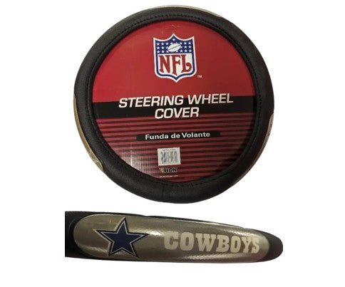 Dallas Cowboys steering wheel cover with NFL logo and silver star detail