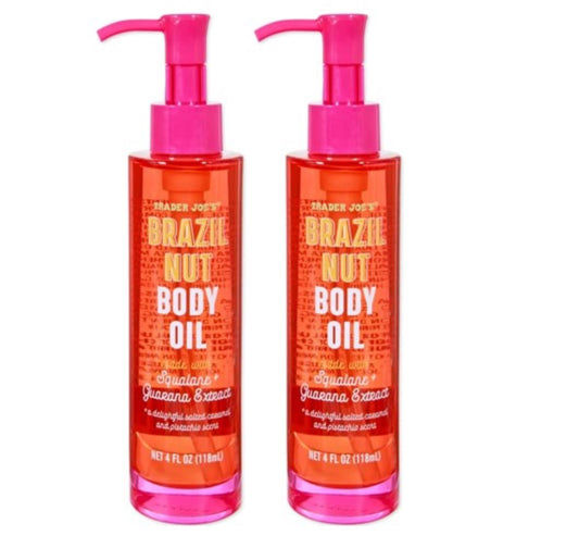 Trader Joe’s Brazil Nut Body Oil 2-Pack with Pink Pump Bottles and Rich Hydrating Formula