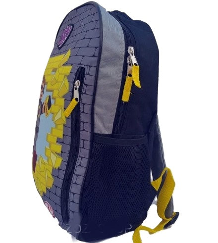 Side angle showing mesh pocket and zip details