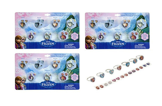 Disney Frozen Earrings & Rings Set – 3 Pack with Anna and Elsa characters, perfect for party favors