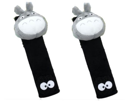 Totoro plush seatbelt strap cover pair – soft grey shoulder pads for car seat or stroller