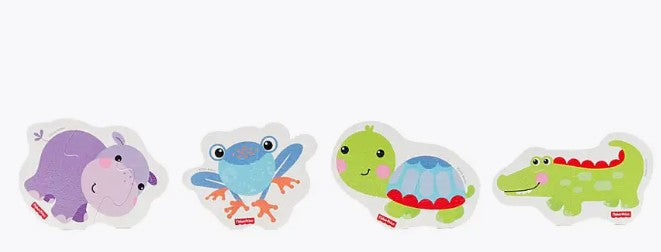 Fisher-Price Rainforest Bath Puzzle set with colorful foam animal pieces and zippered case

