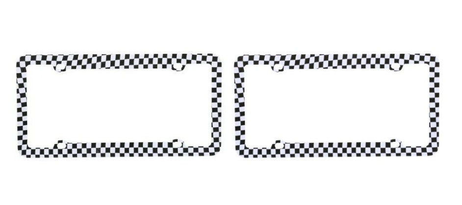 Set of 2 black and white checkered license plate frames made of plastic

