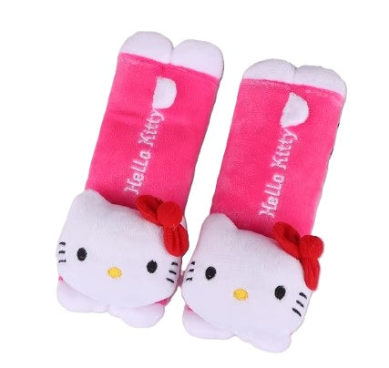 Pair of Hello Kitty plush seatbelt shoulder pad covers – 7.5x2.5 inches soft strap protectors