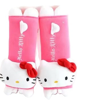 Pair of Hello Kitty plush seatbelt shoulder pad covers – 7.5x2.5 inches soft strap protectors