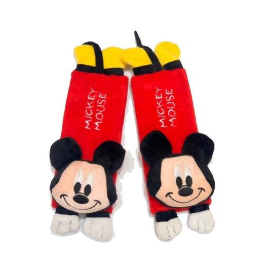 Generic plush Mickey Mouse seatbelt shoulder pad set – soft cushion for car or stroller use
