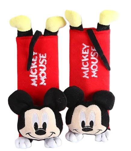 Generic plush Mickey Mouse seatbelt shoulder pad set – soft cushion for car or stroller use
