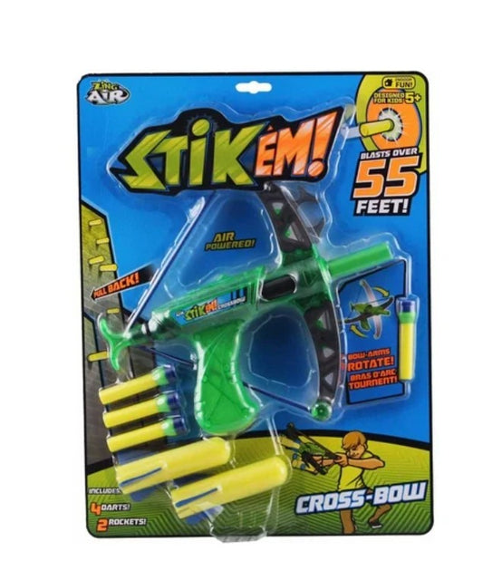 Stik Em Cross-Bow toy dart blaster by Zing Toys with darts and rockets

