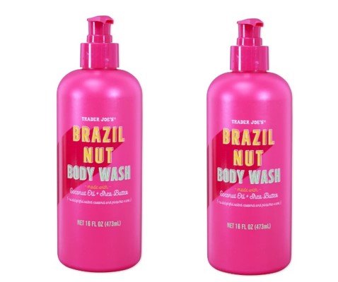 Trader Joe's Brazil Nut Body Wash 2-Pack with pink bottles and nourishing ingredients

