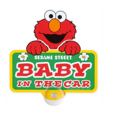 Sesame Street Elmo Baby in the Car suction cup sign with bold red and green design

