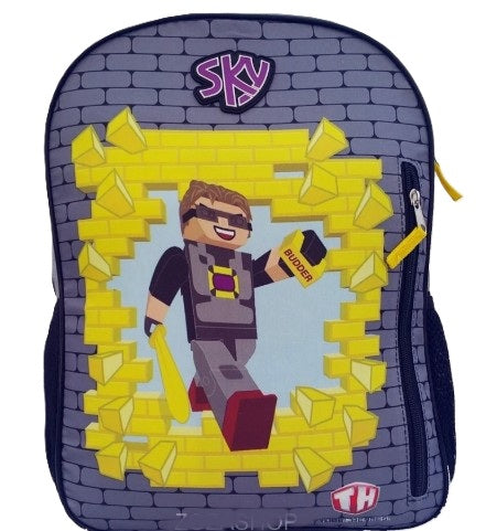 Front view of Tube Heroes Sky Hero backpack with Sky Does Minecraft character

