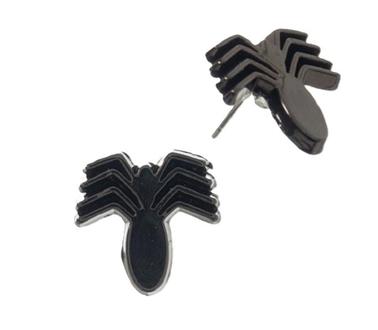 Black Spider Logo Stud Earrings – Marvel Comics Spiderman Costume Jewelry

