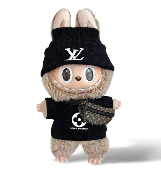 3-Piece Labubu Doll Outfit Set - Beanie, T-Shirt & Fanny Bag (LV-Inspired)