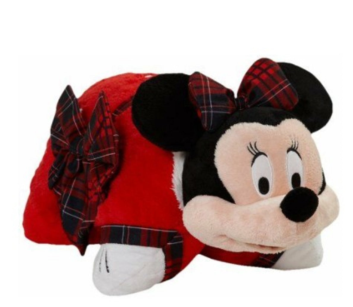 Minnie Mouse pillow pet in red plaid outfit side view

