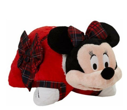 Minnie Mouse pillow pet in red plaid outfit side view

